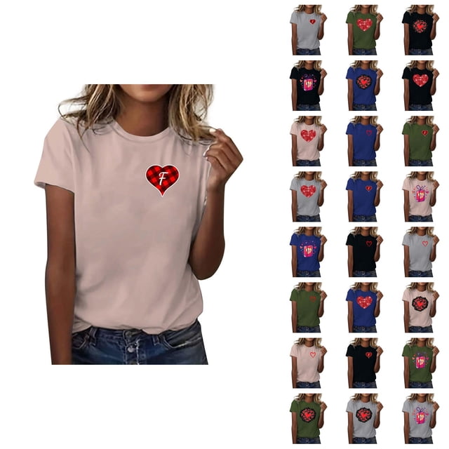 T-shirt Femme Saint-Valentin 2026 Manches Courtes Col Rond Graphique Cœur d'Amour