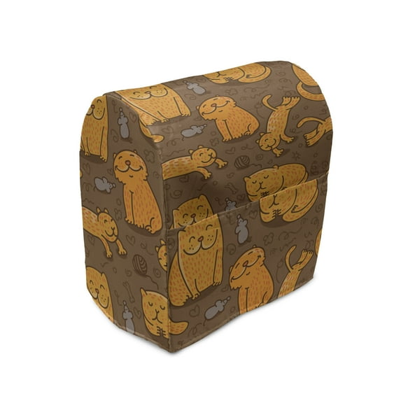 Cat Stand Mixer Cover, Cheerful Kitties in Different Poses and Hearts Flower Toys Pet Companions Doodle, Kitchen Appliance Organizer Bag Cover with Pockets, 5 Quarts, Umber Marigold, by Ambesonne