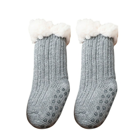 Gyujnb Baby Boy Girl Solid Ankle Crew Socks with Grips Toddler Kids Unisex Fleece Lined Warm Thick Cotton Socks