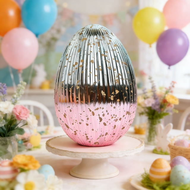 Weloille Easter Decorative Gradient Egg Ornament 1 Piece, 0.79 Ft Colorful Resin Egg Statue, Colorfast Smooth Surface Decorative Ornament for Home Shelf Table Spring Holiday Party Decor