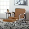 thumbnail image 3 of Atlas Mid Century Modern Metal and Leather Ottoman- Caramel, 3 of 5
