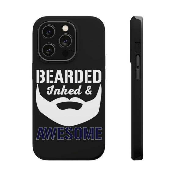DistinctInk Tough Case for Apple iPhone 15 PRO (6.1" Screen), Compatible with MagSafe Charging - Bearded Inked & Awesome