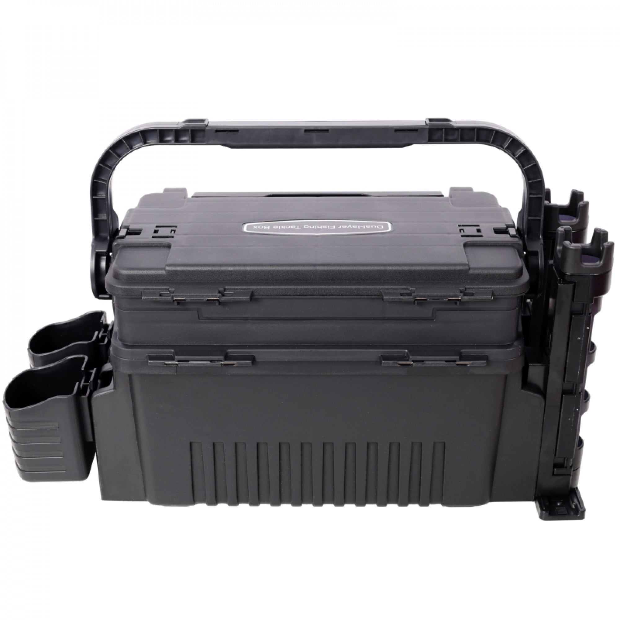 Dual-layer Fishing Tackle Box,Tackle Box Organizer Fishing Box Large,With 2pcs Rod Holder,2pcs Cup Holder,1pc Carring Strap,Black