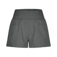 thumbnail image 4 of ZHYou High Waist Shorts for Women Smocked Waistband Casual Loose Fit Linen 5 Inch Summer Pull On Shorts with Pockets,Gray,Size M, 4 of 9