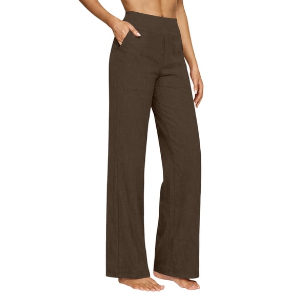 WXLWZYWL Womens High Waisted Casual Long Pants with Pockets Spring and Summer Loose Straight-Leg Pants Solid Color Lightweight Bottoms