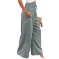 thumbnail image 2 of Mumubreal Women's Wide Leg Linen Pants Drawstring High Waist Palazzo Pants Flowy Beach Lounge Trousers with Pockets, 2 of 7