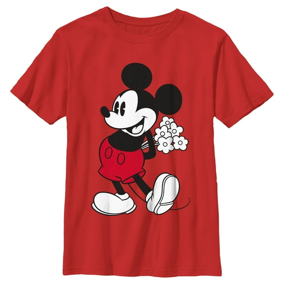 Boy's Mickey & Friends Classic Mouse Flowers Graphic Tee Red Medium