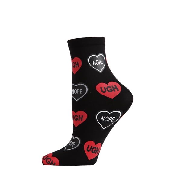 MeMoi Women's Nope Conversation Hearts Print Anklet Sock - Womens - Female, 9-11, Black
