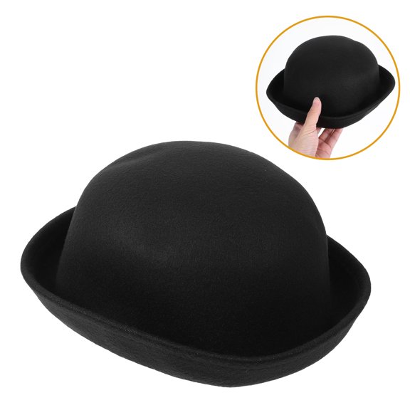 CRILSTYLEO Lady Bowler Hat Black Soft Wool Roll Up Brim Fashionable All-Matched