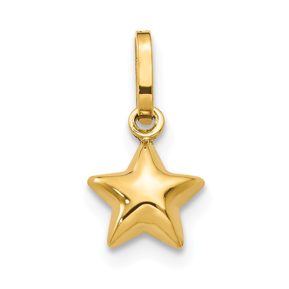 14k Yellow Gold Hollow 3 Dimensional Beautiful Puffed Star Polish Charm Pendant 