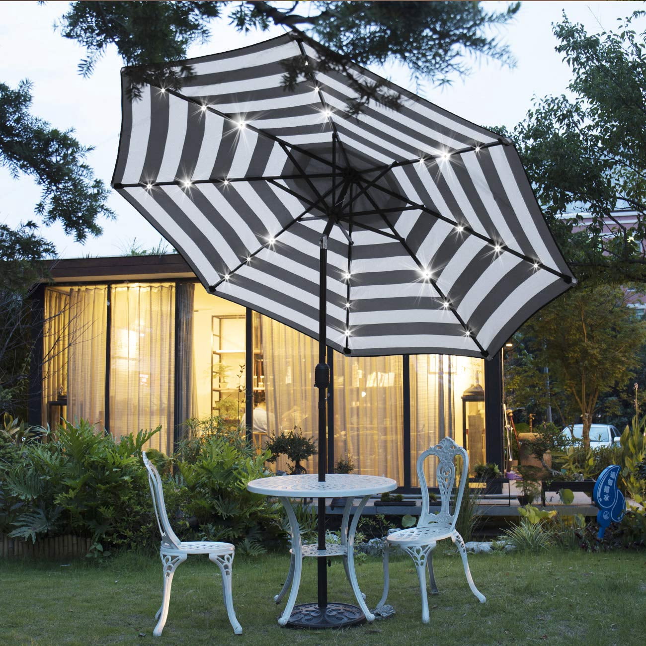 Sunnyglade 9' Solar 24 LED Lighted Umbrella with 8 Ribs Adjustment and  Crank Lift System for Patio - Black and White - Walmart.com