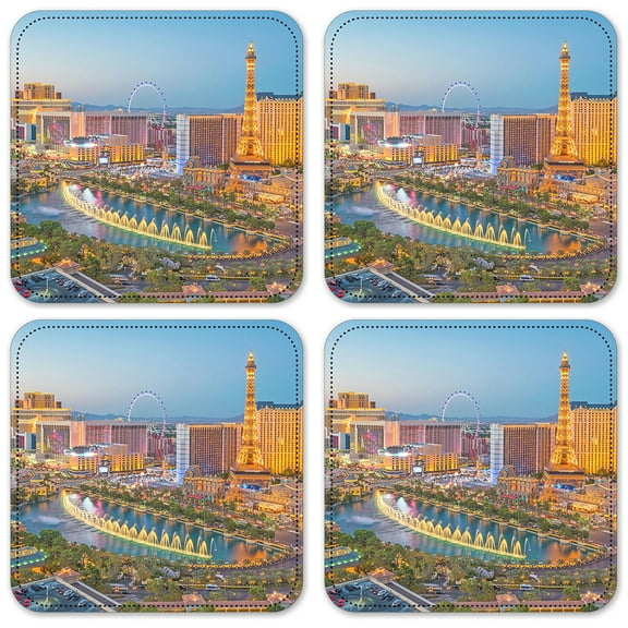 Vinyl Drink Coasters - Set of 4 - Las Vegas Skyline