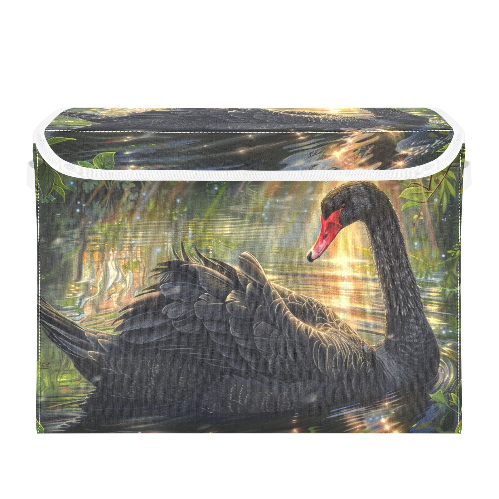 Black Swan Sunlight Storage Basket for Shelves Foldable Container Organizer for Organizing Toys Clothes Books with Handles