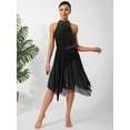 thumbnail image 4 of inlzdz Women's Lyrical Dance Dress Irregular Mesh Ruffled Skirt Hem Built-In Briefs Figure Skating Dresses Black XL, 4 of 6