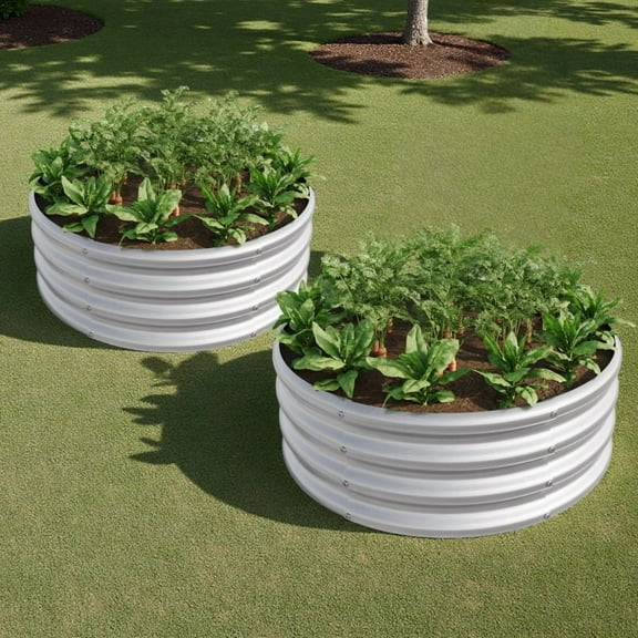 Tall Round Raised Garedn Bed,Metal Raised Beds for Vegetables, Outdoor Garden Raised Planter Box, Backyard Patio Planter Raised Beds for Flowers, Herbs, 2Pcs 32.08"*11.4"
