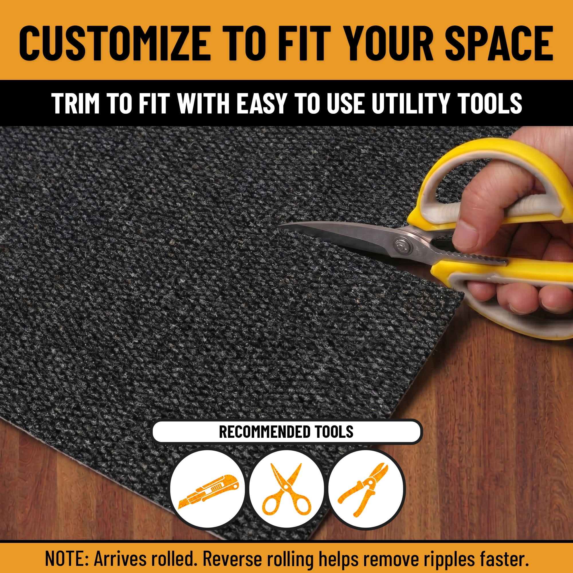 Ottomanson 2' x 31' Heavy Duty Non-Slip Hallway Runner Rug, Waterproof Commercial Floor Mat, Black