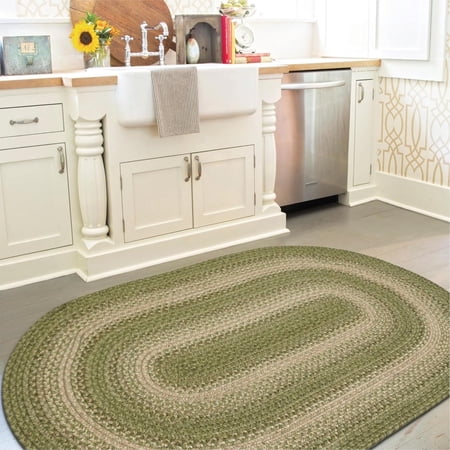 Homespice Grassland Jute Braided Rug 27x45in Oval Green-Natural Natural Jute Rug. Uses- Indoor Entryway Rug, Kitchen Rug, Bedroom Doorway Reversible, Rustic, Country, Primitive, Farmhouse Decor