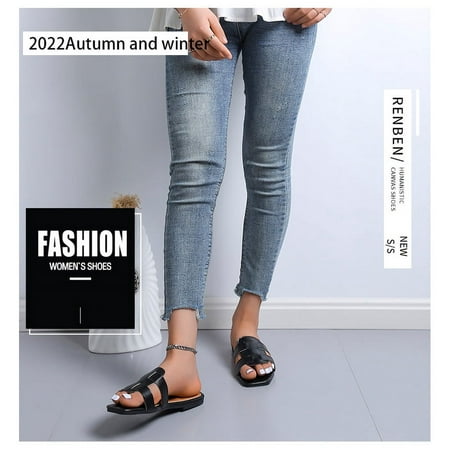 

BottleZi Women s Fashion Casual Slippers 4-12size Summer Hotsale Flat Sandals Square Head Flat Heel Ladies Casual Outdoor Beach Slides Sandals New Light Flip Flop Slipper