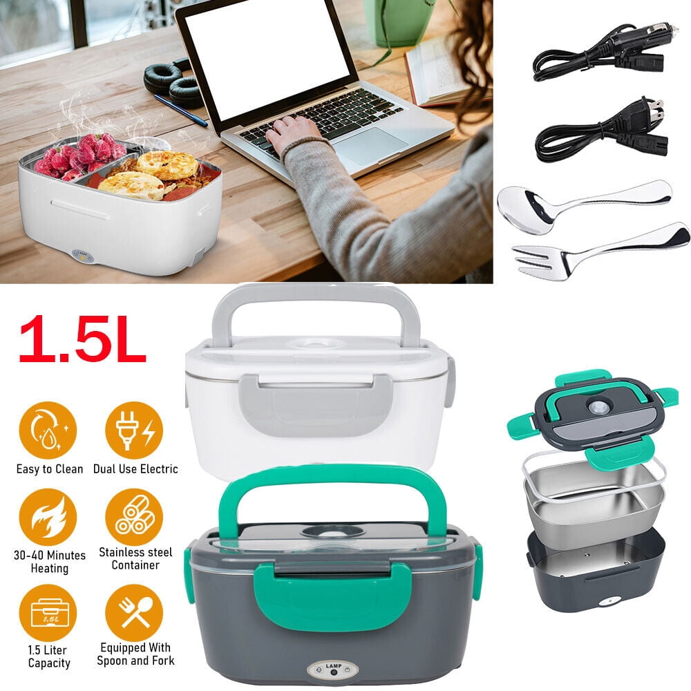 MDHAND Portable Electric Lunch Box, 1.5L Food Warmer for Car & Home with 12V/110V, Green