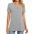 thumbnail image 2 of Wiyuqeen Womens Button-up Henley Neck Blouses Dressy Casual Solid Color Short Sleeve Tunics Tops Comfy Loose Fitted Flowy T-shirts Basic Summer Shirts, 2 of 8