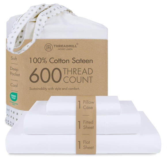 Threadmill 100% Cotton Sheets for Twin Size Bed - 600 Thread Count Twin Bed Sheets Set with 15” Deep Pocket - Sateen Weave 3