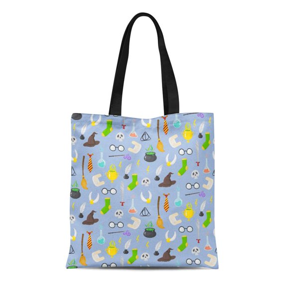 JSDART Canvas Bag Resuable Tote Grocery Shopping Bags Wand with Different Magic for Witches in Cartoon Style Arcanum Besom Boiler Tote Bag