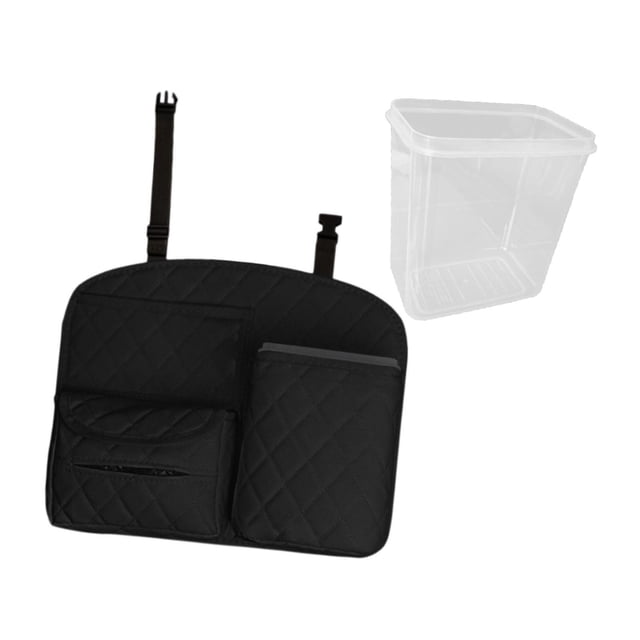 Organizador de asiento trasero para coche, 3 compartimentos, dispensador de pañuelos versátil para coche con cierre transparente Negro