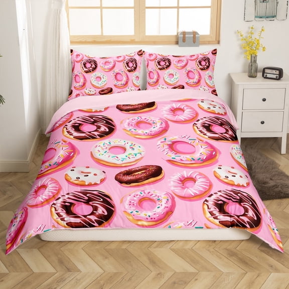 Erosebridal Cartoon Doughnut Comforter Cover Twin, Dessert Donut Bedding Twin Size , Pink, Reversible (No Comforter)