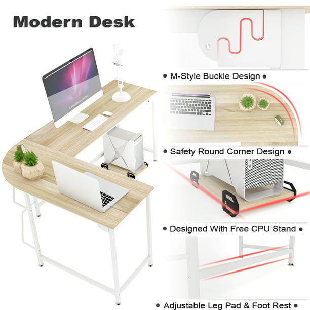 Teraves L Shaped Computer Corner Desk, Round Corner Desk Pad