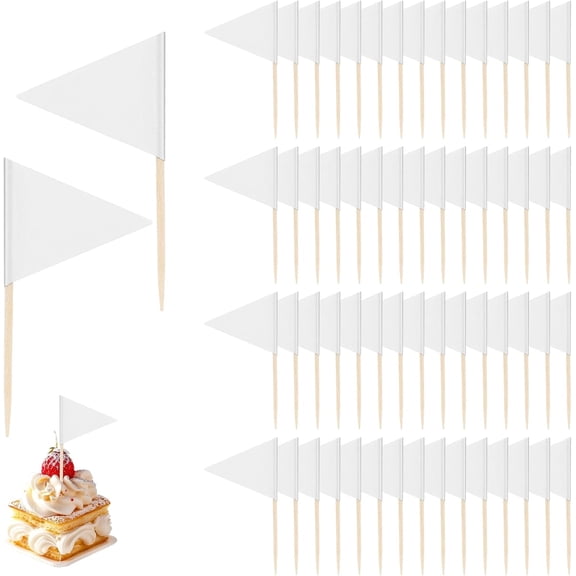 100 PCS Tutuviw Cupcake Toppers Golf Flag Toothpicks Toothpick Flags Small Mini Triangle Cupcake Toppers Flags Fruit Cheese Markers for Wedding Party Appetizers Diy Decoration (White)