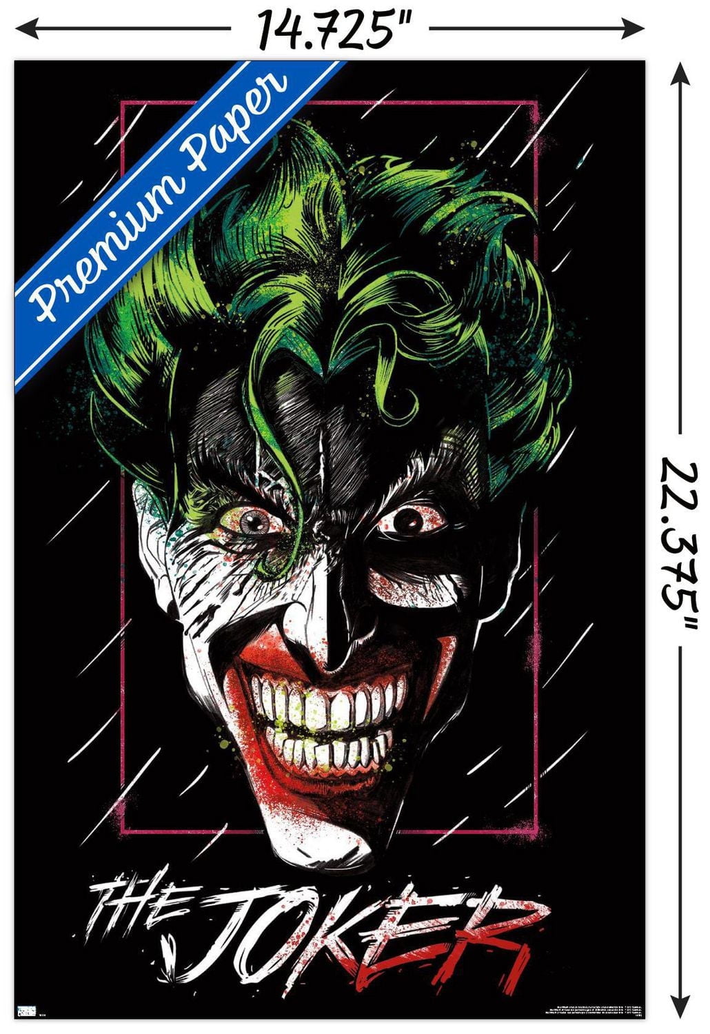 DC Comics - The Joker - Up Close Wall Poster, 14.725" x 22.375"