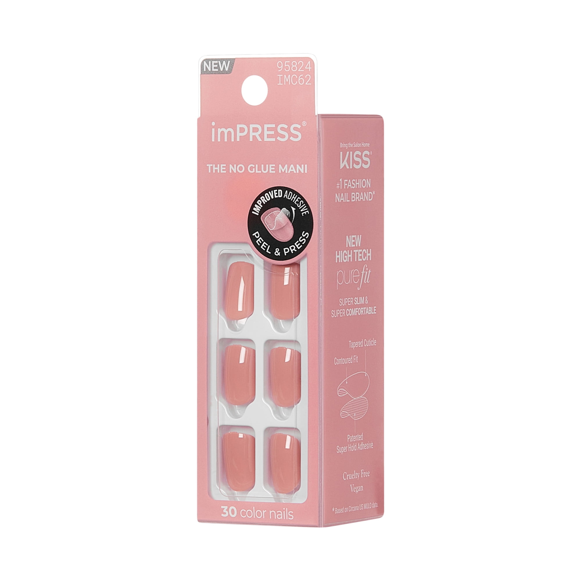 KISS imPRESS Ongles Couleur – Ta Magie, Rose, Squoval, Court, 30 unités