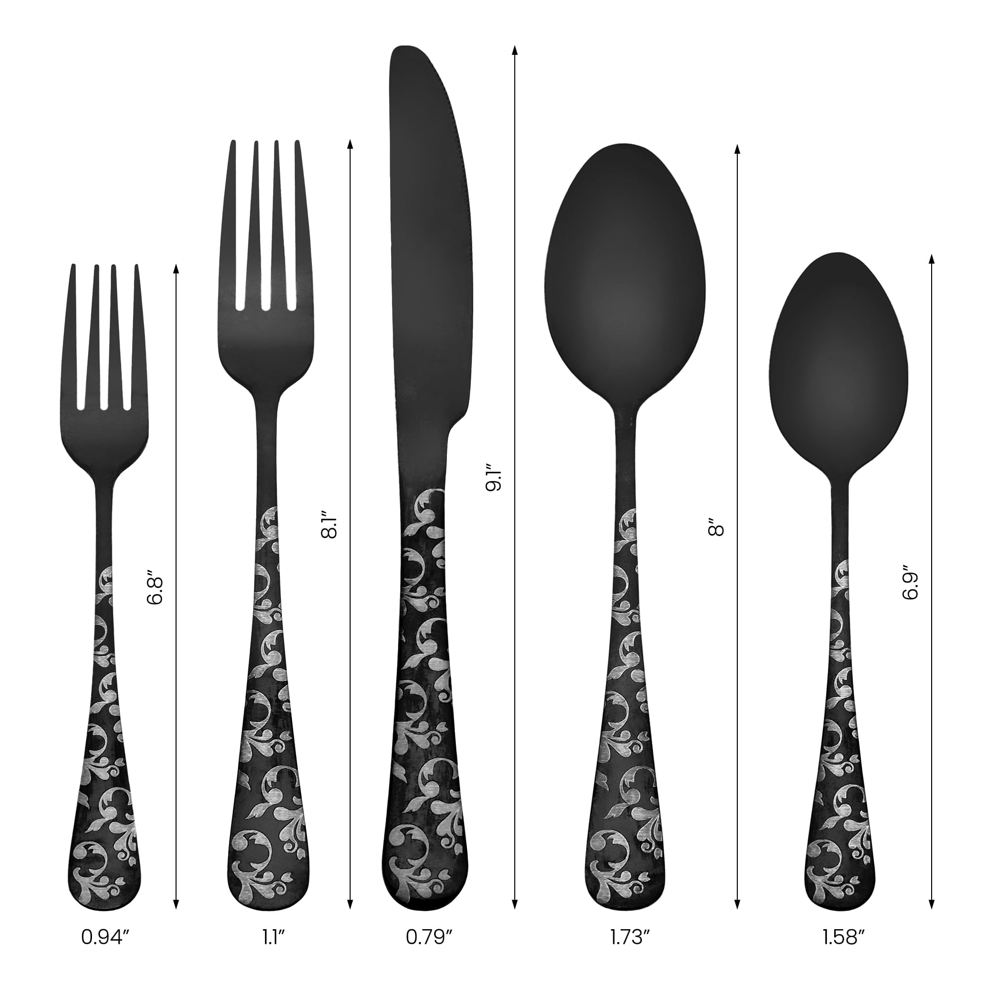 Unique Bargains 20 Piece Silverware Set for 4 Stainless Steel Floral Cutlery Black 20
