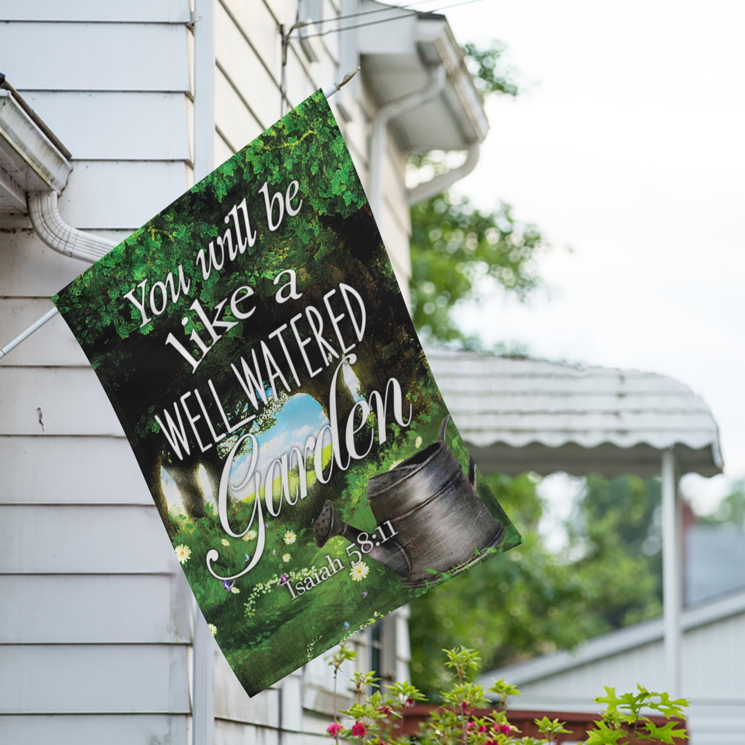 America Forever Bible Verse House Flag - 28 x 40 inch -Isaiah 58:11 You will be Like a Well Watered Garden - Christian Quotes Religious Outdoor Yard Decorative Inspirational Faith Flag