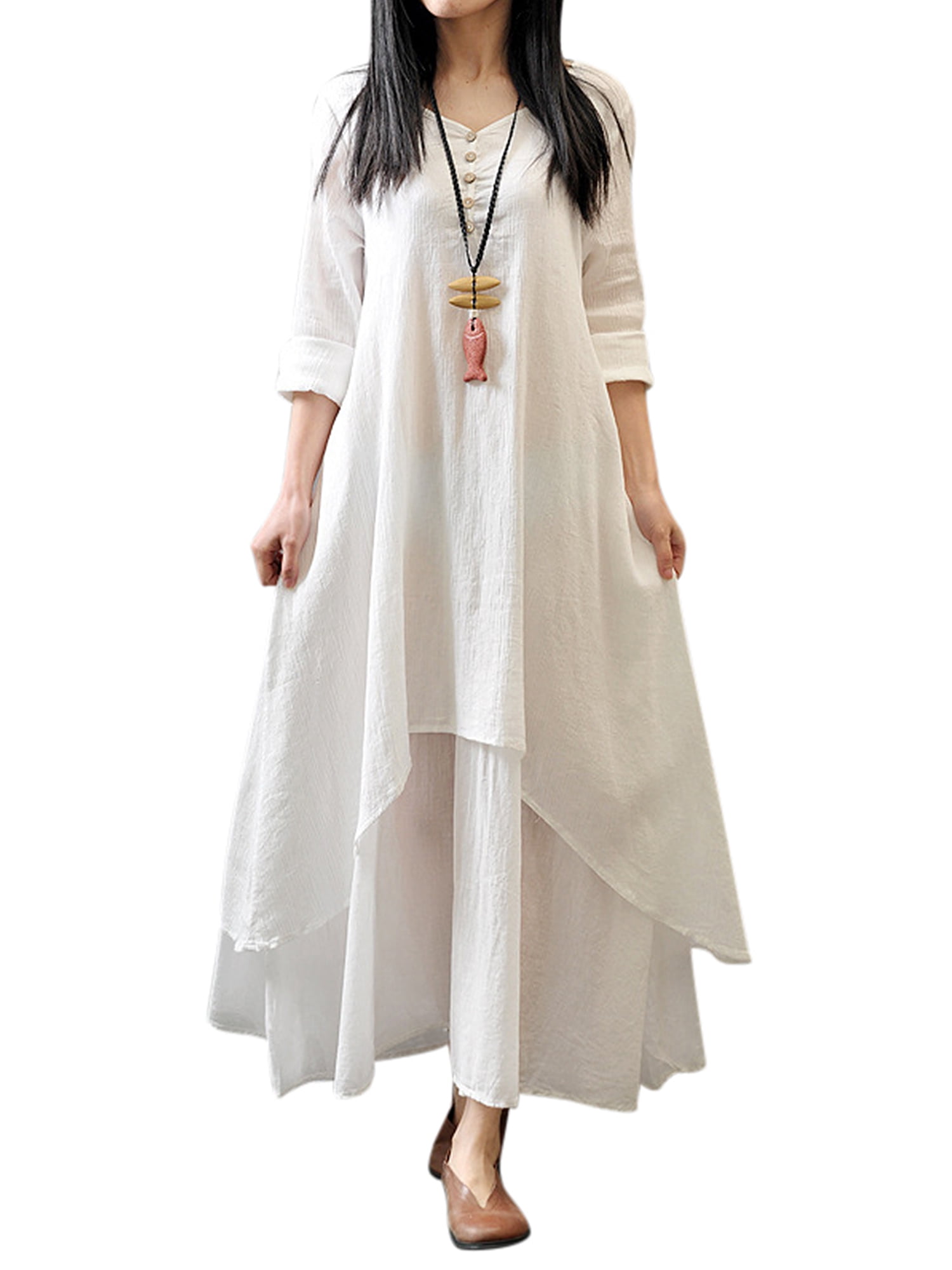 Plus Size Dress for Women Short Sleeve Solid Double Layer Irregular Hem Dress 