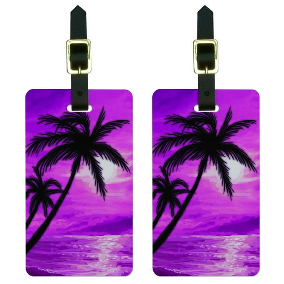 Palm Trees And Sunset Pink - Beach Tropical Ocean Luggage Tags ID Set of 2