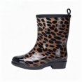 thumbnail image 4 of Women Floral Leopard Print Glossy Mid Calf Rain Boots Low Block Heel Non Slip Waterproof PVC Wellies for Gardening Daily Rainy Fashion Outfits Brown 40, 4 of 9