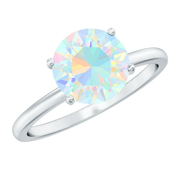 Rosec Jewels Ethiopian Opal Engagement Ring for Women - 8 mm - October Birthstone Opal Solitaire Ring - AAA Quality, 925 Sterling Silver, US 4.00