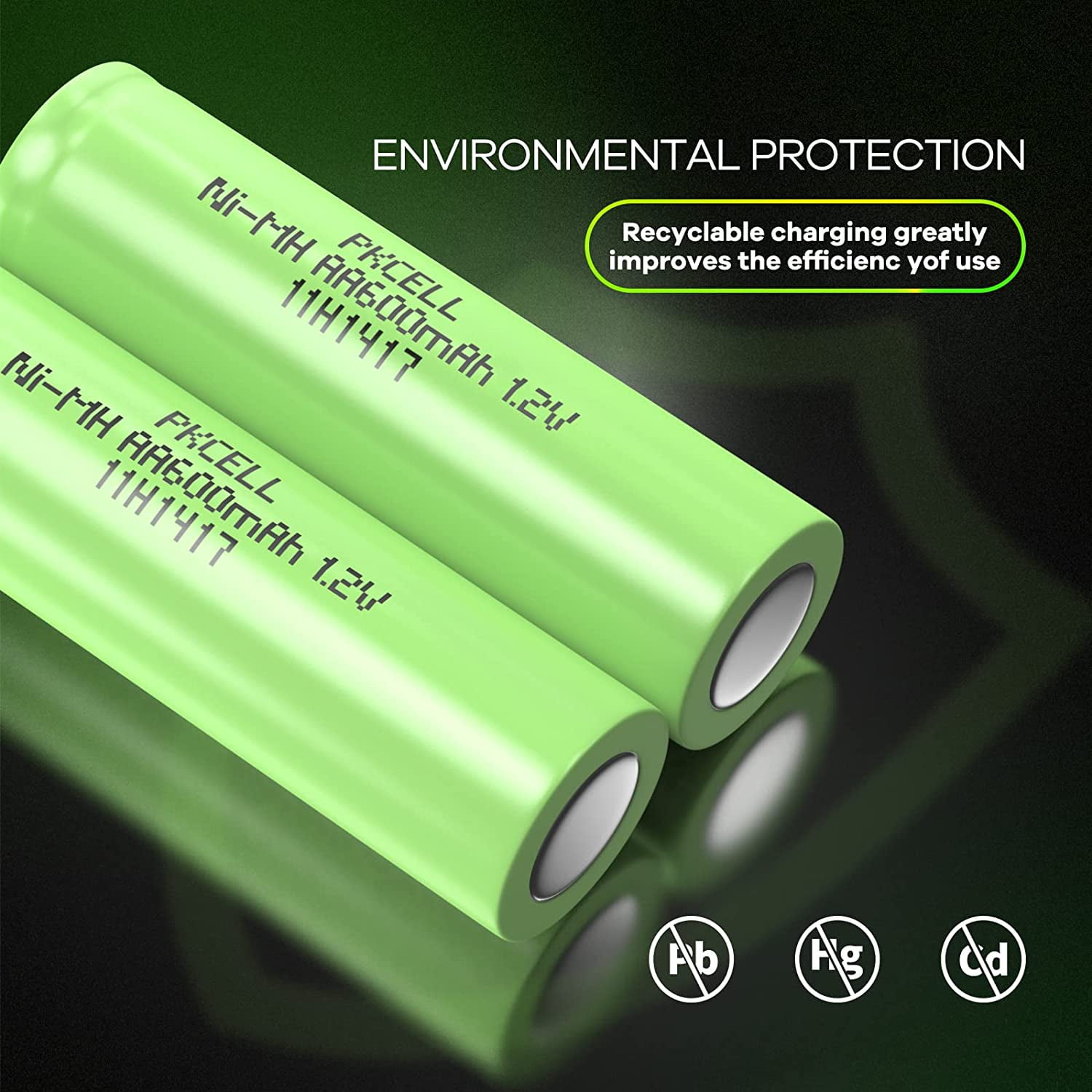 PKCELL AA Rechargeable Batteries, 600mAh 1.2V NiMH Double A Battery for Garden Solar Light LED, Pack of 100