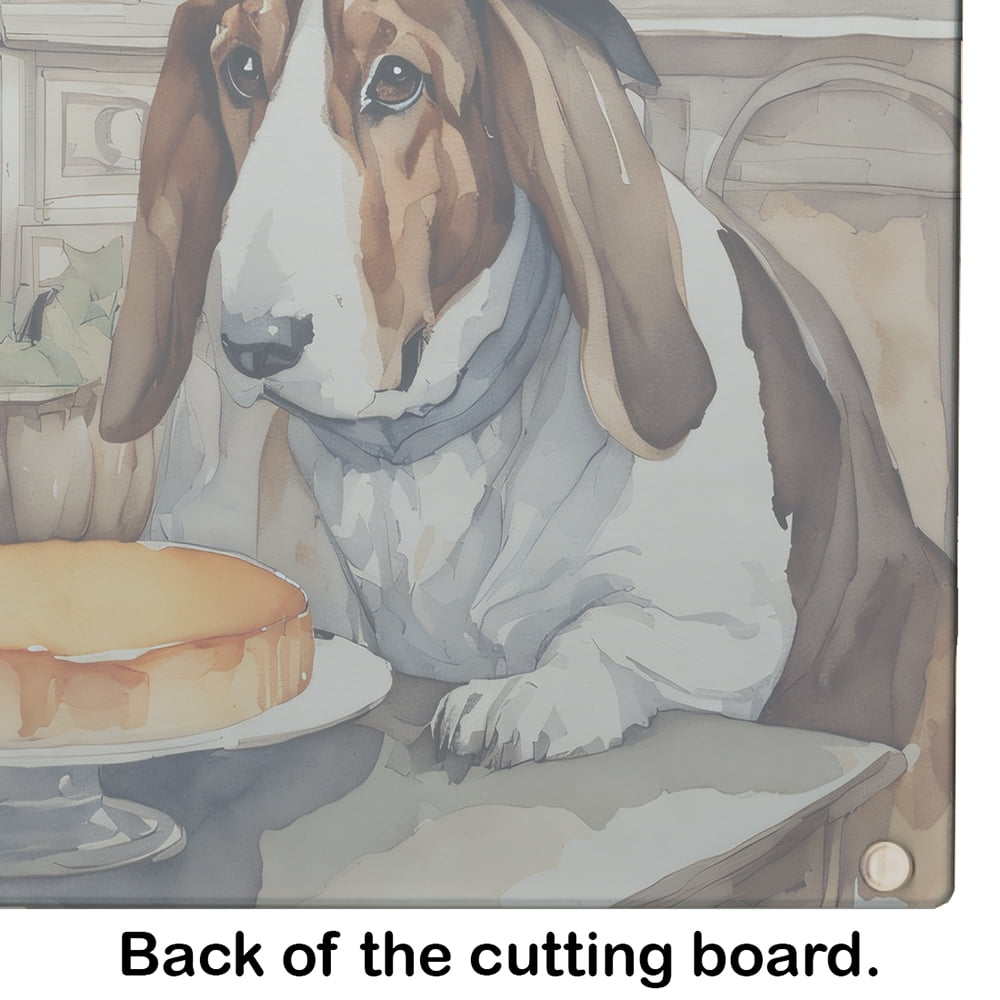 Basset Hound Fall Kitchen Pumpkins Glass Cutting Board Large 12 in x 15 in