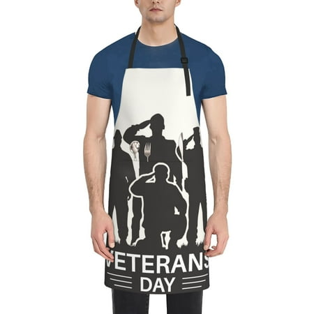 

Pofeuu Veterans Day Print Waterproof Apron with Pockets Adjustable Cooking Aprons Kitchen Bib for Baking Household Cleaning