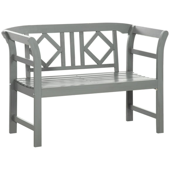 Outsunny Wooden Bench w/ Stylish Pattern Backrest, Loveseat Chair, Gray