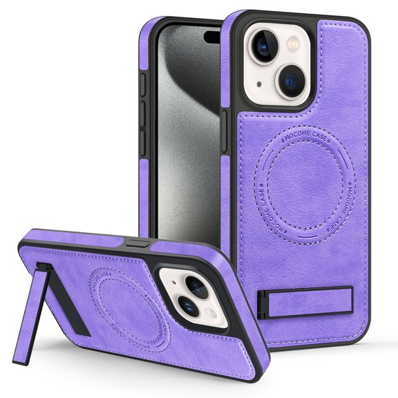Mantto Cases for iPhone 15 Plus Case Compatible with MagSafe Kickstand Vegan Luxury Leather Slim Classic Luxury Elegant Thin Protective Cover For iPhone 15 Plus, Purple