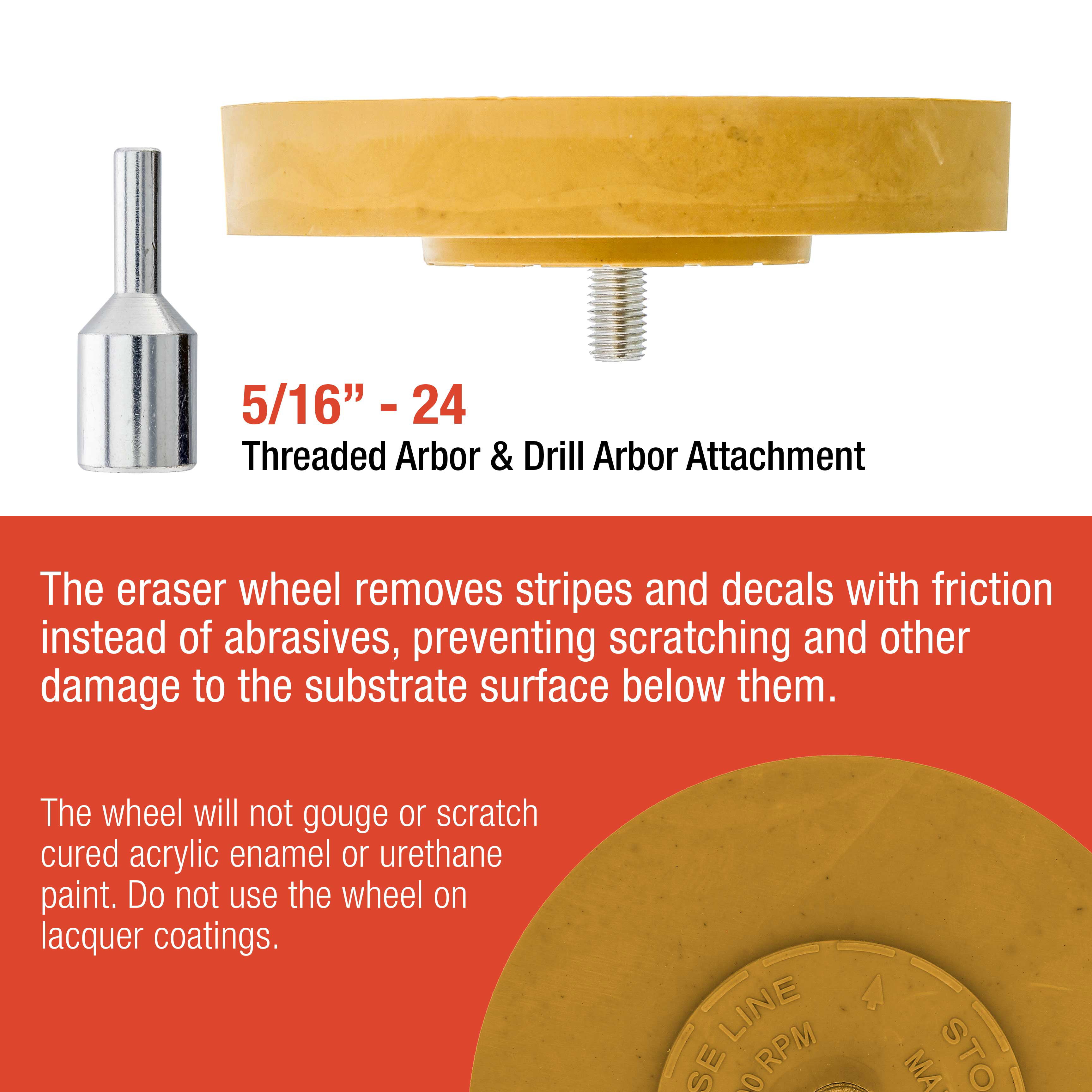 Graphics Removal Tool TCP Global Rubber Eraser Wheel 4Ã¢â‚¬Â Inch Pad includes Drill Adapter Adhesive Remover Pinstripe Vinyl Decal