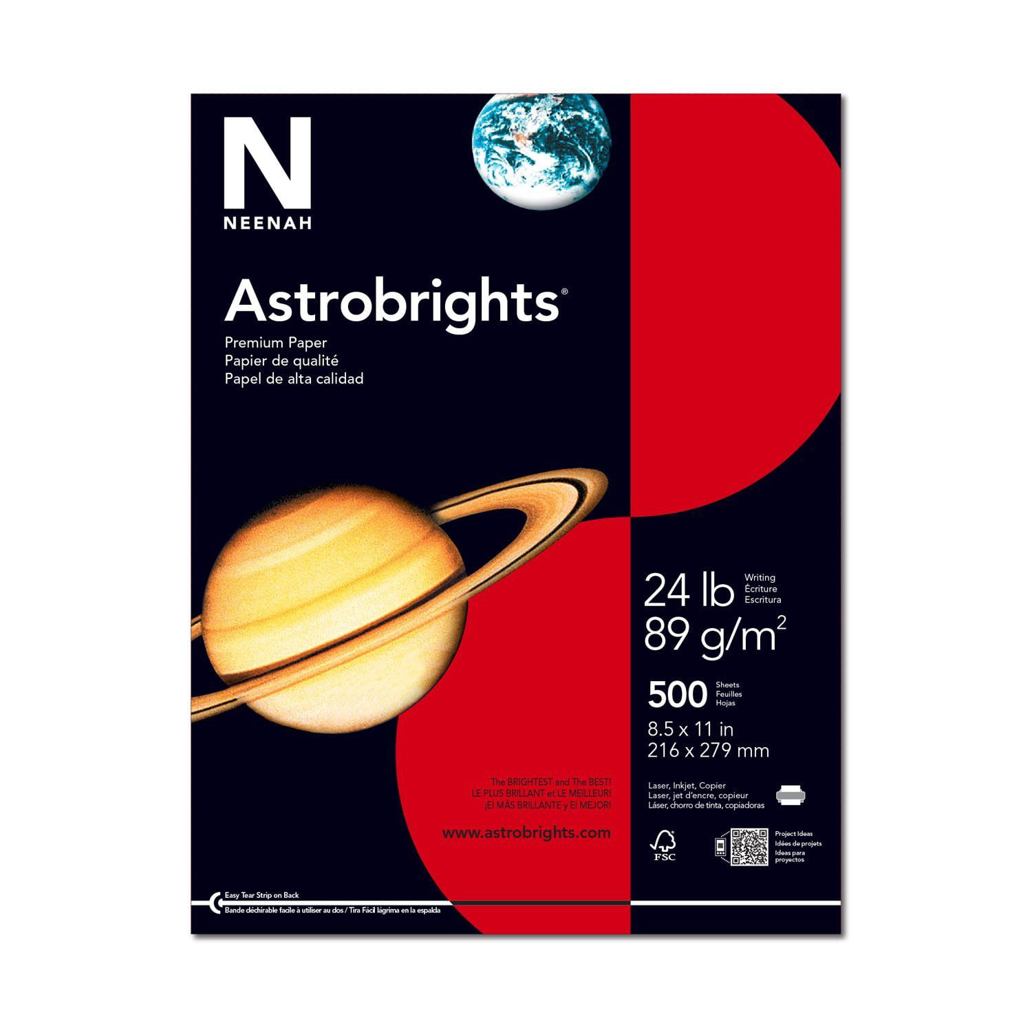 Astrobrights Multipurpose Paper 24 lbs 8.5" x 11" Re-Entry Red 491619 