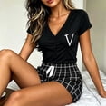 thumbnail image 4 of Vrorvz Womens Pjs Set Short Sleeve V Neck Shirts Striped Shorts Summer Casual Fashion Soft Pajamas for Women, 4 of 5