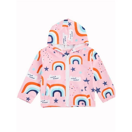 

luethbiezx Kids Girls Fashion Rainbow Print Hoodie Casual Long Sleeve Zipper Top