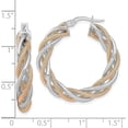thumbnail image 4 of 14K White Gold Rose Rhodium Polished and Textured Twisted Hoop Earrings - 30mm- Made In Italy, 4 of 6
