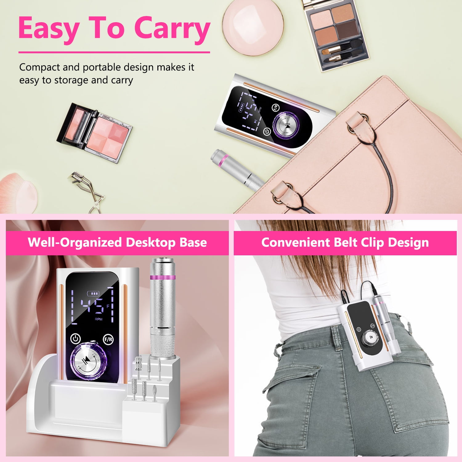 Imountek Portable Nail Drill Machine, 45000 RPM Professional Electric Nail File Kit with 11 Bits for Salon Home Manicure