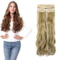 SAYFUT 18" 24" Curly Wavy 3 Pieces Full Head Blonde Mixed Clip in on Hair Extensions Hairpieces with 8 Clips for Women Beauty 200g